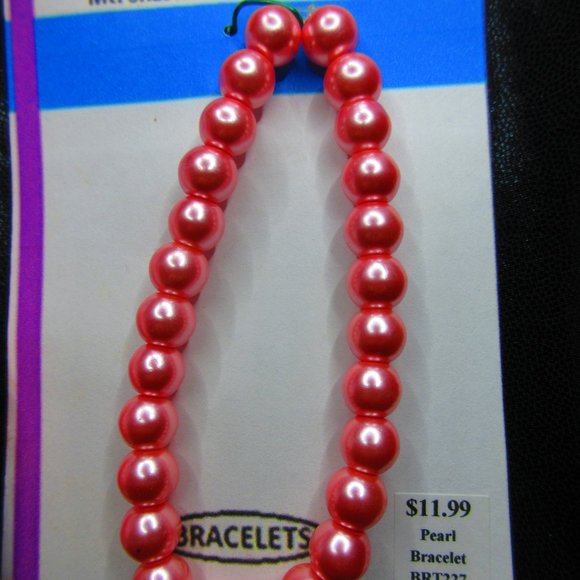 Coral Pink Glass Pearl 7" Stretchy Bracelet Lot Of 3 Different Bracelets - Picture 4 of 4